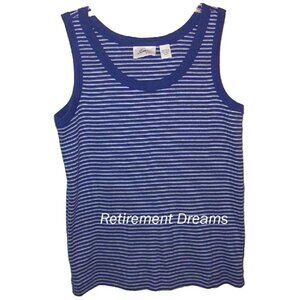 Chicos Spa Size 1 M 8 Blue White Striped Tank Top Sleeveless Casual Shirt